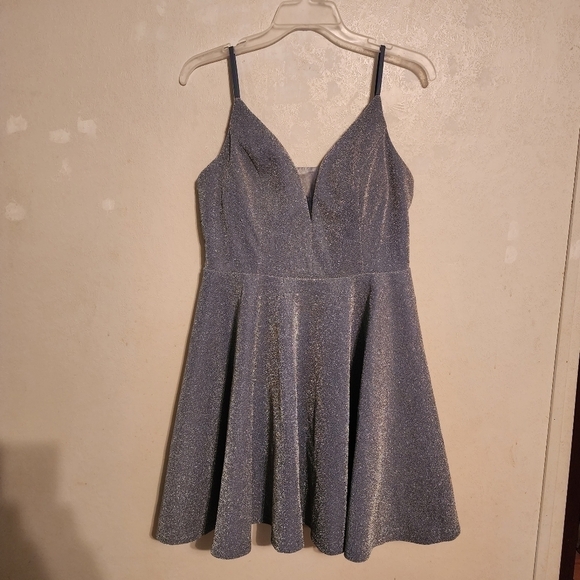 Ever Pretty Shiny Deep V Neck Short Dress Dusty Navy Size (10) - Picture 2 of 15